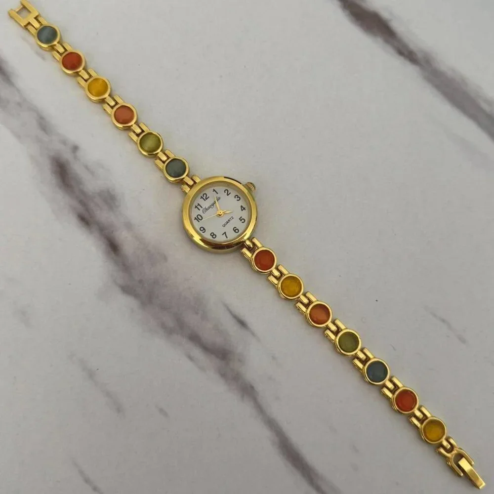 Sku0516 Retro‎ Gold/Multicoloured Women Fashion Watch Stainless steel + gift bag
